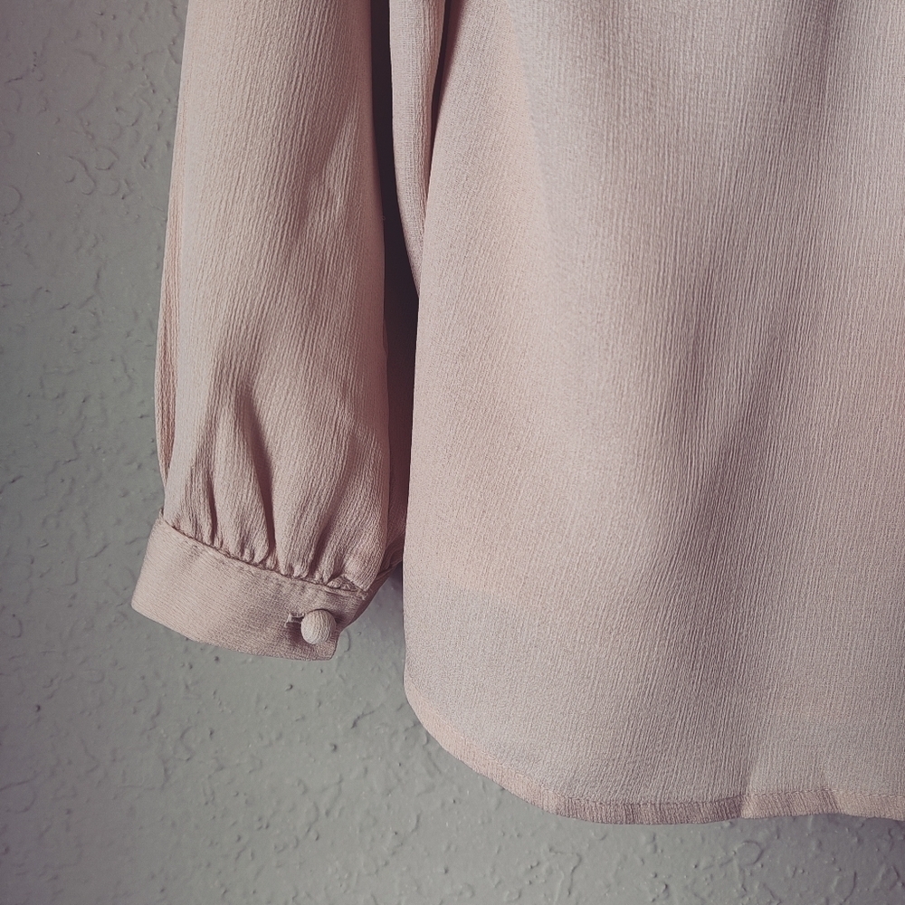 Chico's Dot Ruffle Blouse Long Sleeve Button Front Light Pink size 2 (L) - Picture 8 of 12